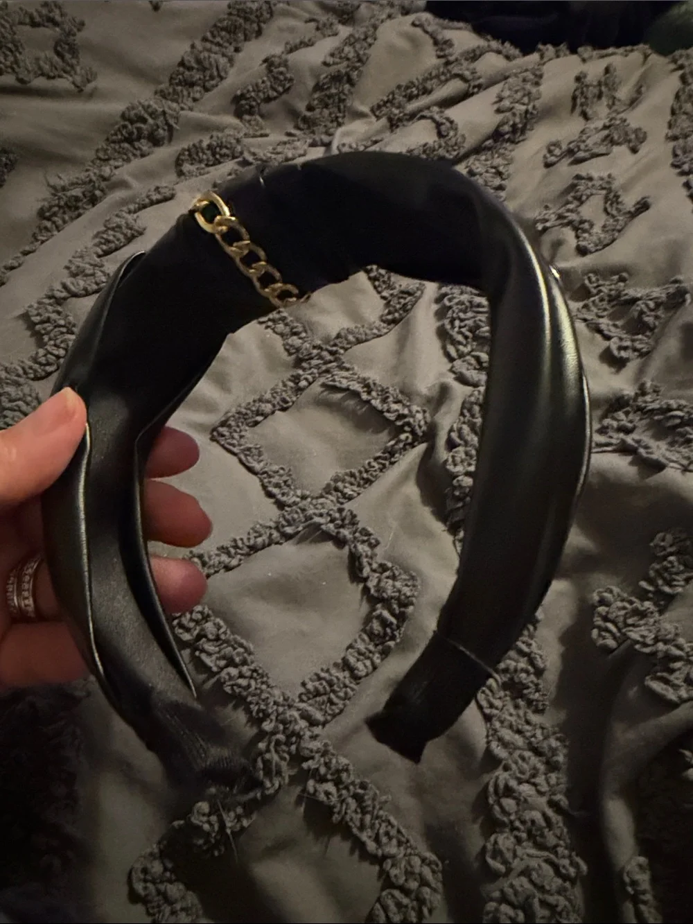 Black Padded Knot Headband with Gold Chain Detail